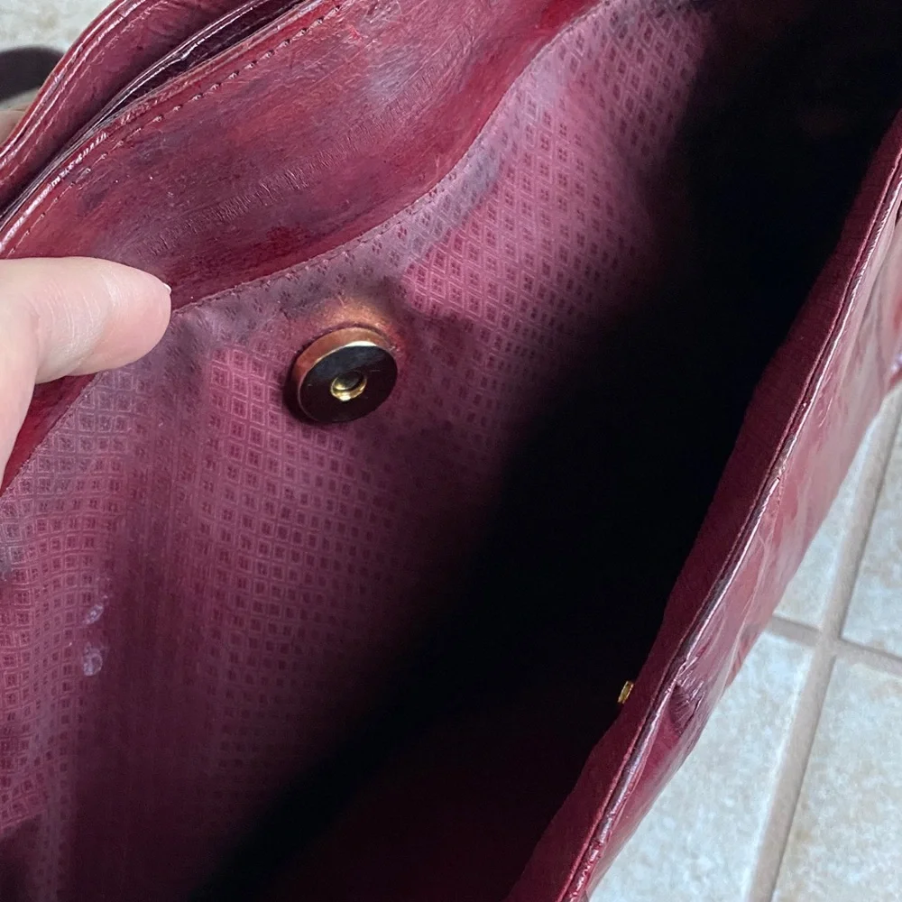 Eel skin 2 strap 4 compartment Red Leather Tote Bag
